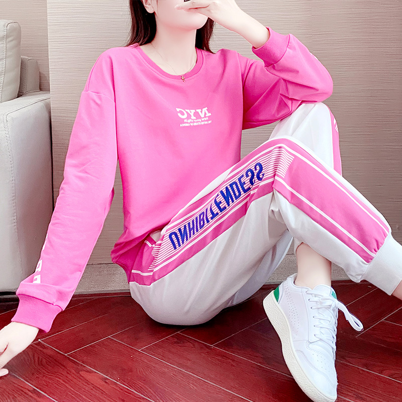 Trendy brand sports and leisure suit women's spring and autumn 2022 new style foreign style loose slimming age-reducing sweater two-piece suit all-match