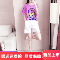 European Station 2022 Summer Network Red Fried Street Fashion Tide Cards Short Sleeve Shorts Casual Sports Suit Women two sets