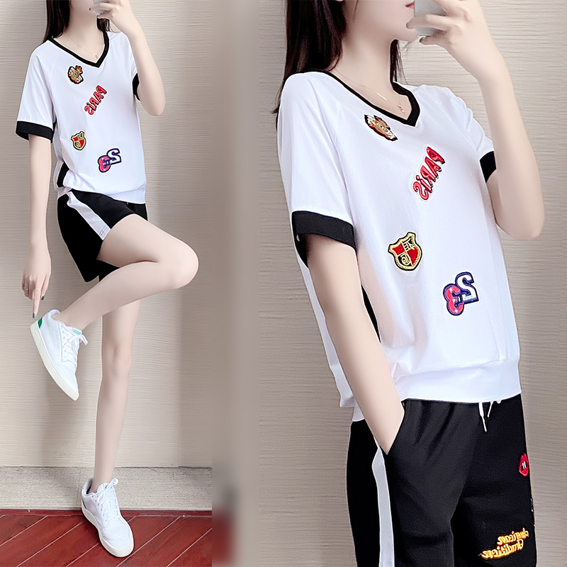 Casual sports suit women's 2022 summer new cotton European shorts baseball clothing tide brand Western style fashion ins