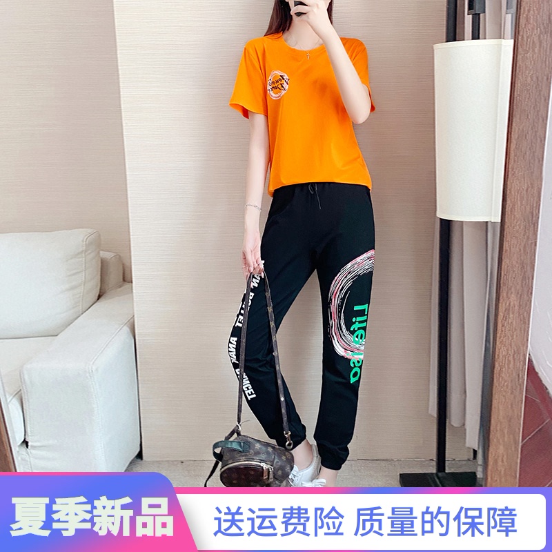 European station summer new bombing street net red popular casual sportswear suit female fashion Western style two-piece suit to reduce age