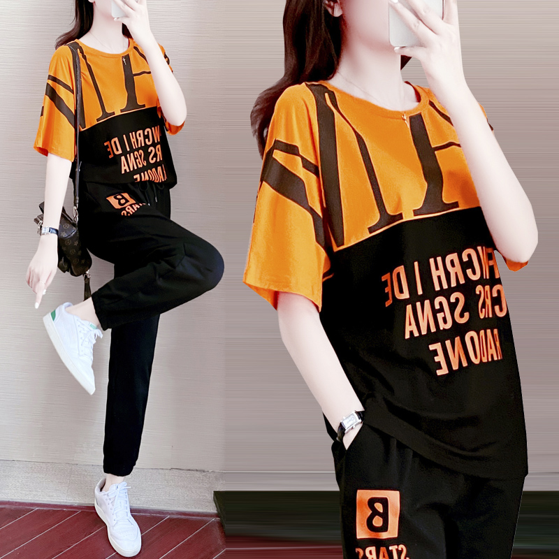 European station casual sports suit female summer 2022 new thin section fashion trendy brand Western style two-piece suit to reduce age