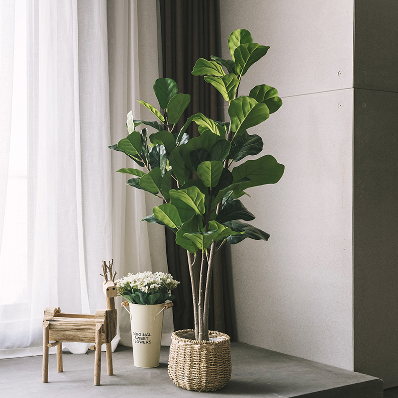 Simulated Green Plants for Indoor Living Room Decoration, Large Fiddle Leaf Fig Floor-Standing Home Furnishings, Nordic Style Fake Plant Bonsai