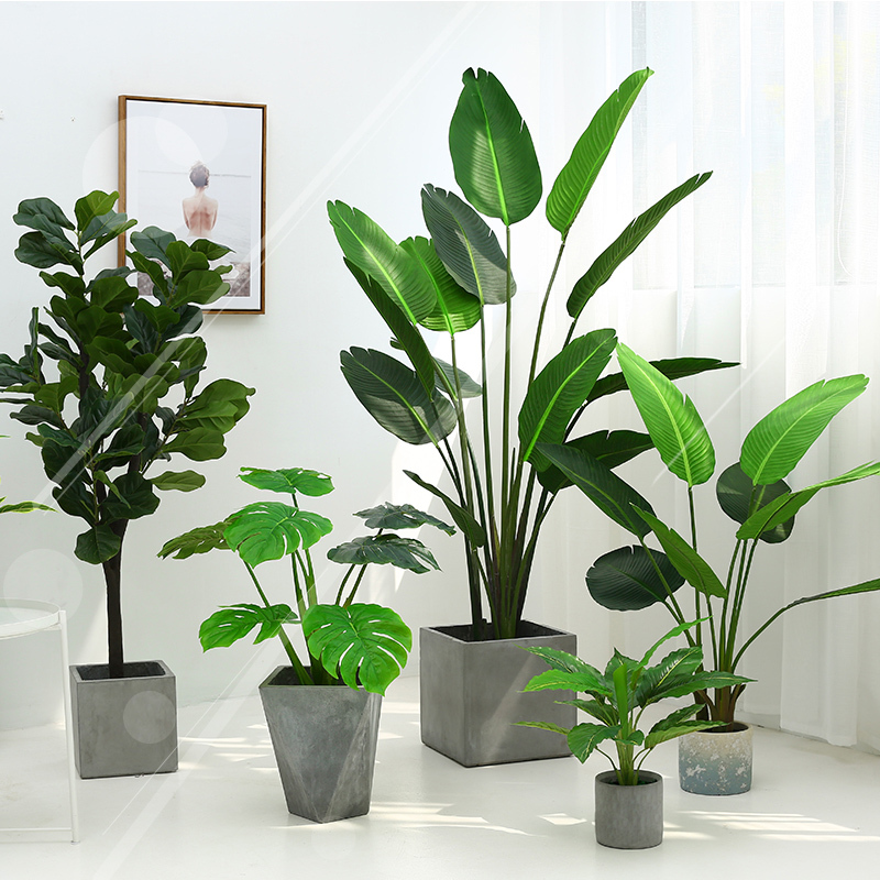 Nordic Style Artificial Decorative Green Plant Potted Plant Traveler's Banana Tree Ficus Lyrata Indoor Living Room Creative Trendy Plant Fake Decoration
