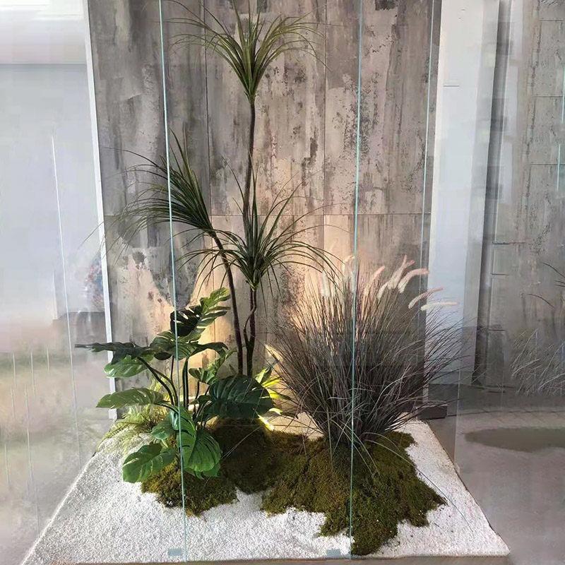 Simulation fake green planting shop window Large indoor building view micro landscape soft dress dog tail grass dragon blood tree tortoise back leaf plant