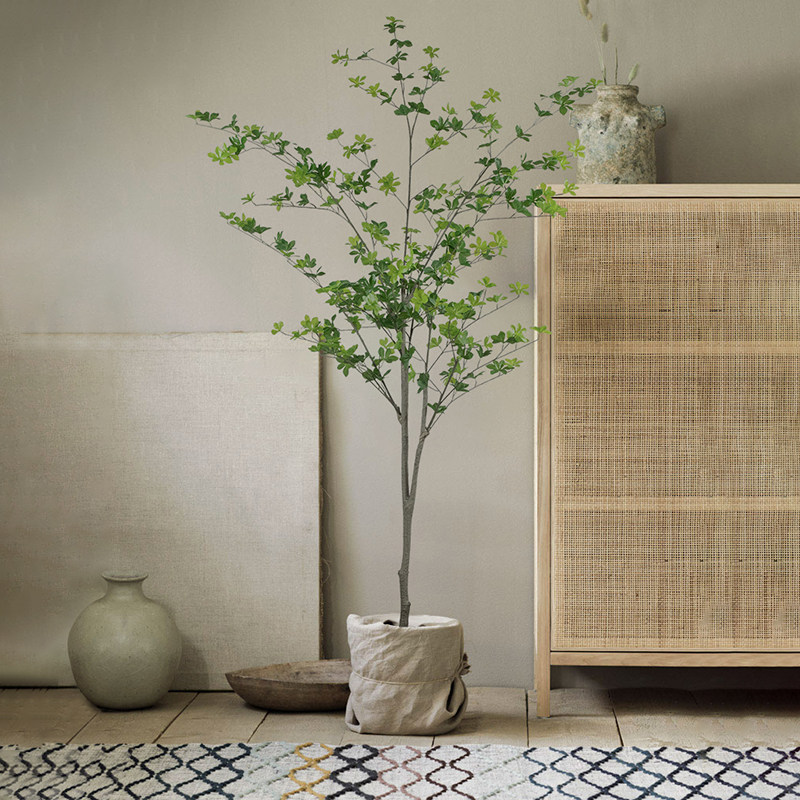 Simulation green plant Japanese style plant hanging bell false tree Nordic wind indoor living room large horse drunken wood floor pendulum decoration