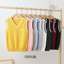 Childrens waistcoat Waistcoat Spring Autumn Pure Cotton College Wind Girl Sweater Foreign Air Boy Knit Vest Big Boy White