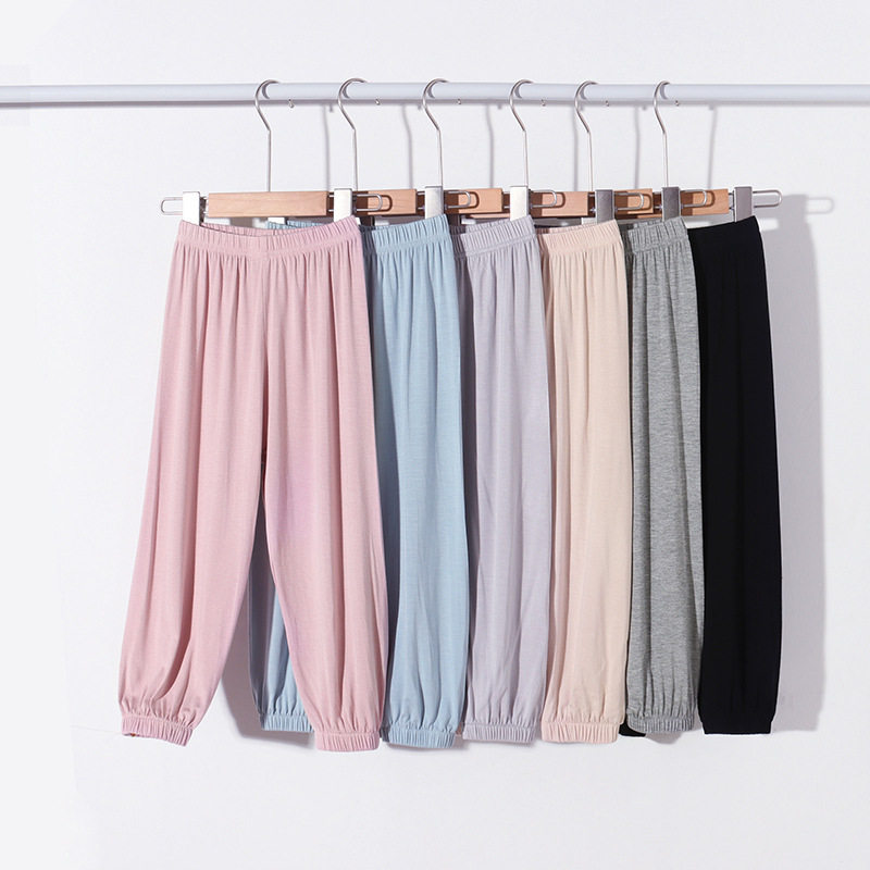 Girls anti-mosquito pants summer boys bloomers modal cotton thin section cool pants outer wear ice silk baby trousers