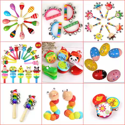 Children's rattle Hand rattle Wooden string tambourine Baby bell toy Rattle 0-1 years old children's toy