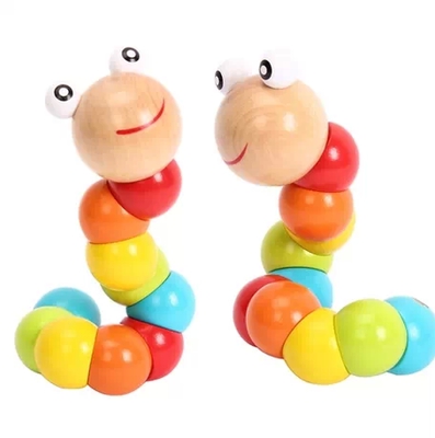 Wood 100 Variable Color Twist Wool Caterpillar String Beads Baby Puzzle Early Teach Toy No Scent Finger Toy