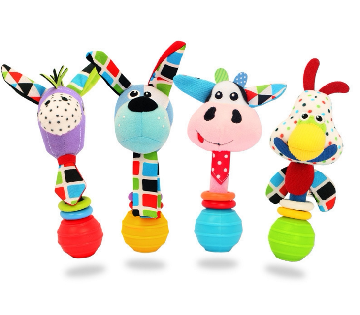 Multifunctional baby animal hand shaker hand shaker BB stick puzzle plush toy grip stick hand grab ring ball