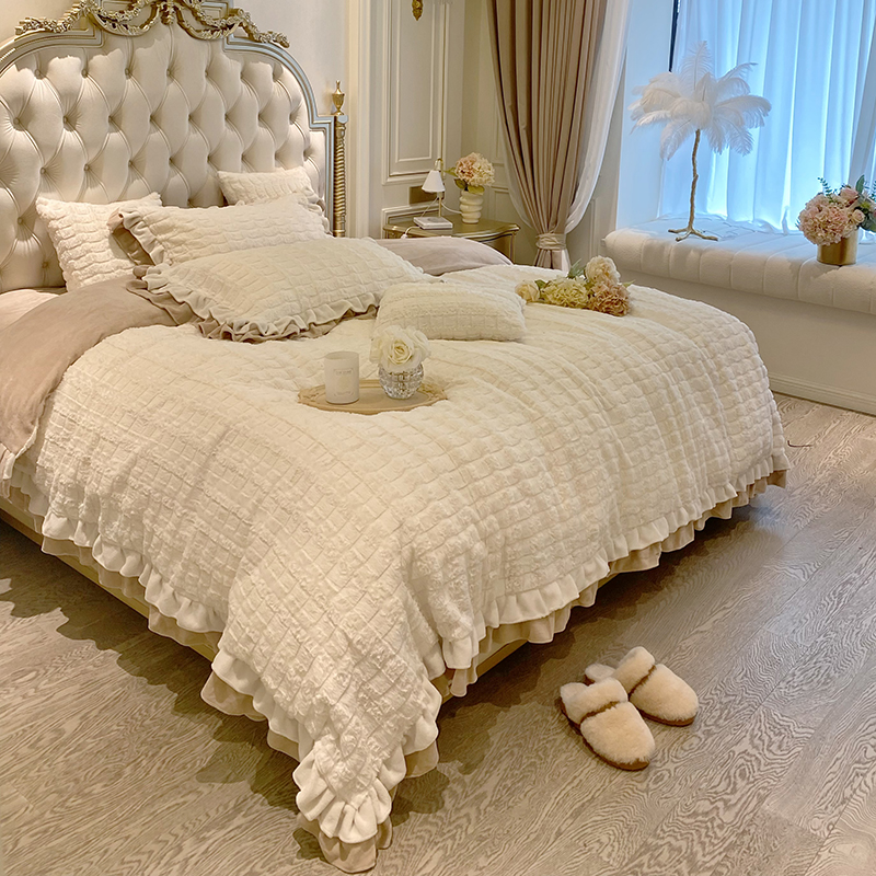 Teenage Girl Hearts Autumn Winter Thickened Double Face Milk Suede Four Pieces Of Warm Coral Suede Quilt Cover 1 8m Bed Bedding-Taobao