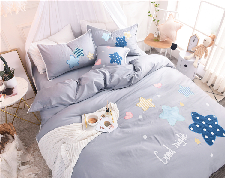 60 bông dài chủ yếu cotton thêu bốn mảnh cotton nhỏ phim hoạt hình tươi ngôi sao giường bông bên tua - Bộ đồ giường bốn mảnh bộ chăn ga gối đệm giảm giá