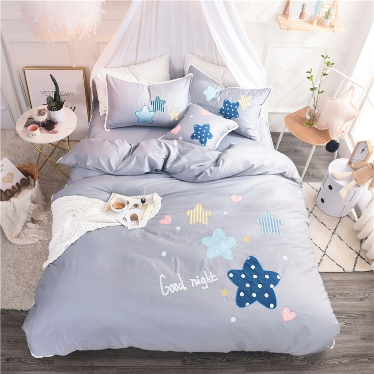 60 bông dài chủ yếu cotton thêu bốn mảnh cotton nhỏ phim hoạt hình tươi ngôi sao giường bông bên tua - Bộ đồ giường bốn mảnh chăn ga gối đệm