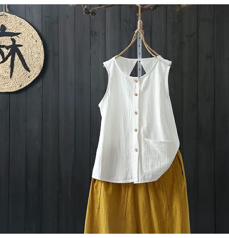 Chất liệu cotton và vải lanh retro không tay áo vest nữ đình chỉ Sen phụ nữ mặc áo gió quốc gia hoang dã - Áo ba lỗ shop thời trang nữ