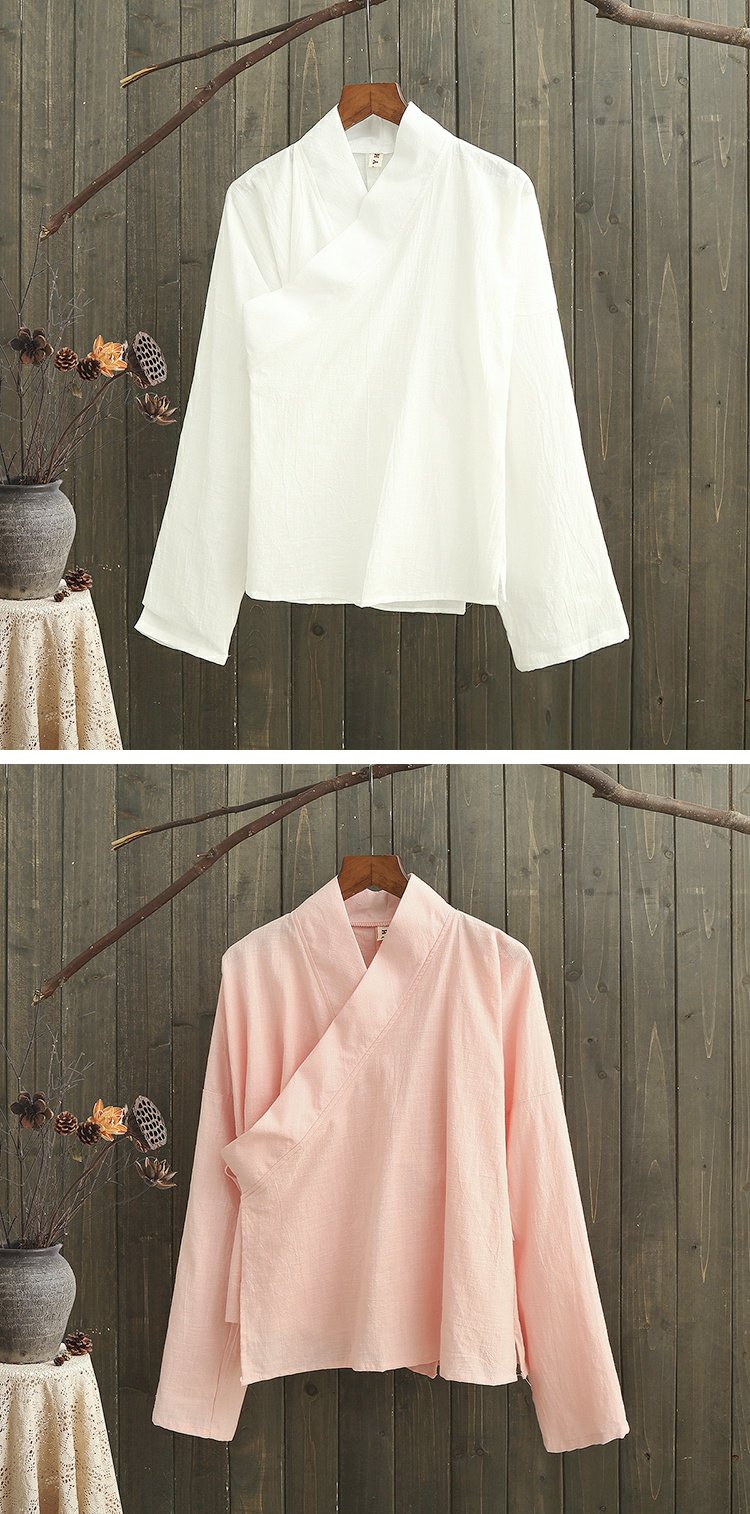Quạt cổ điển văn học cotton và áo sơ mi vải lanh nữ mùa xuân 2018 với dịch vụ trà phong cách dân tộc Trung Quốc áo nữ công sở