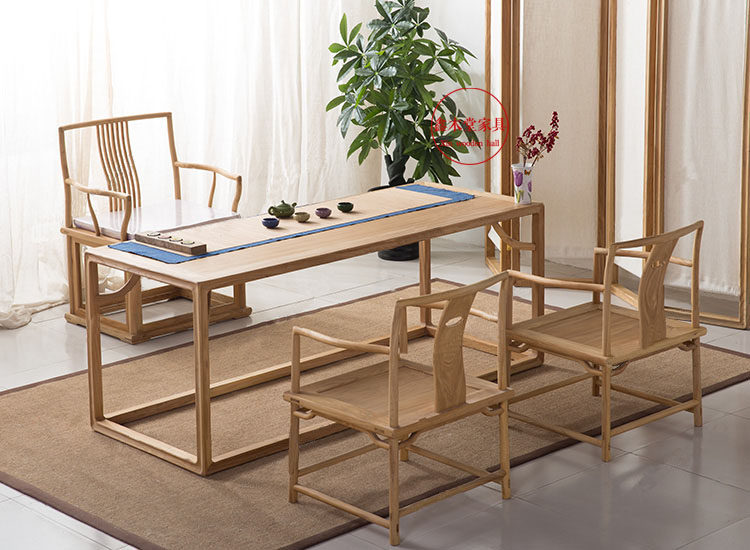 New Chinese-style solid wood tea table desk desk desk dry tea table old elm paint-free tea art table reception table