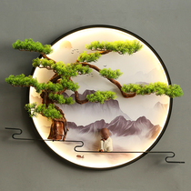 Chinese office sofa background wall round with lamp Wall pendant porch wall cover simulation tree decorations