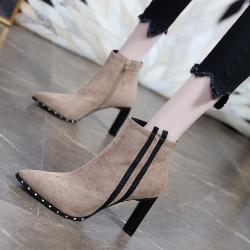 British style Martin boots high heels women's thick heels thin boots 2021 new all-match personality spring and autumn short boots ins tide