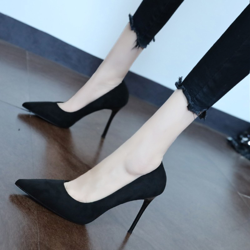 European and American pointed toe suede high heels women's stiletto professional fashion sexy all-match 2022 spring and autumn OL shallow mouth shoes