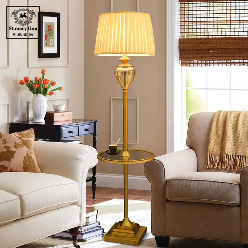 Simple light luxury crystal American floor lamp large living room bedroom sofa corner creative multifunctional floor lamp with coffee table