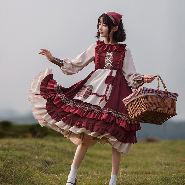 Authentic [Little Red Riding Hood Op] Withpuji Original Design Lolita Dress Pastoral Cape Set Autumn