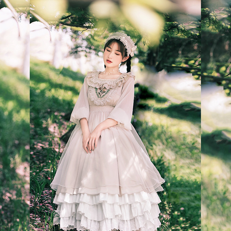 (Qinghuan op) withpuji original design embroidery fresh dream elegant field garden wind Lolita spring summer