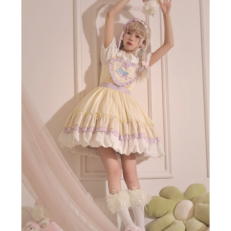 (GRAPES CHEESE JSK) WITHPUJI ORIGINAL DESIGN GRAPE EMBROIDERED FLORAL DRESS LOLITA SUMMER MILK OIL COLOR