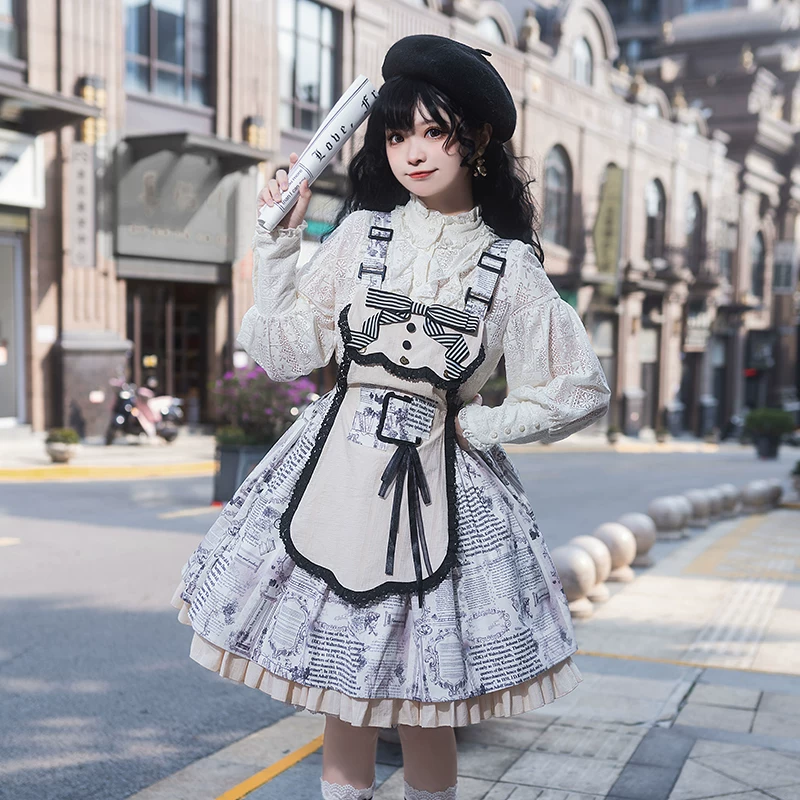 Ретро фартук съемная юбка подтяжки весеннее платье стиль Lolita oversize тренд сезона