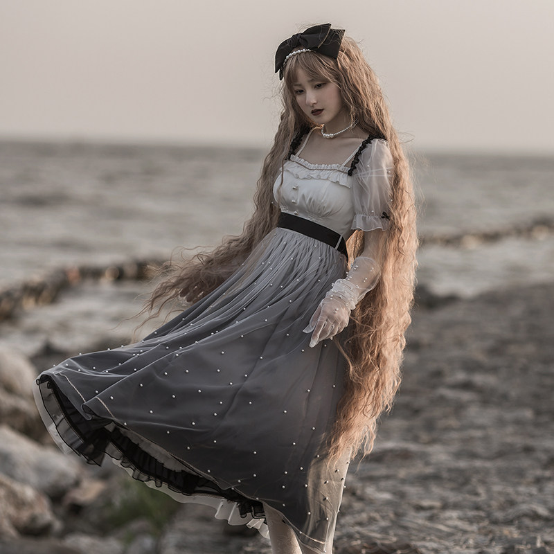 (Sing River into the dream op) withpuji original design nail beading mesh yarn Gradual Layer Color Dreamy Spring Summer Lo Skirt