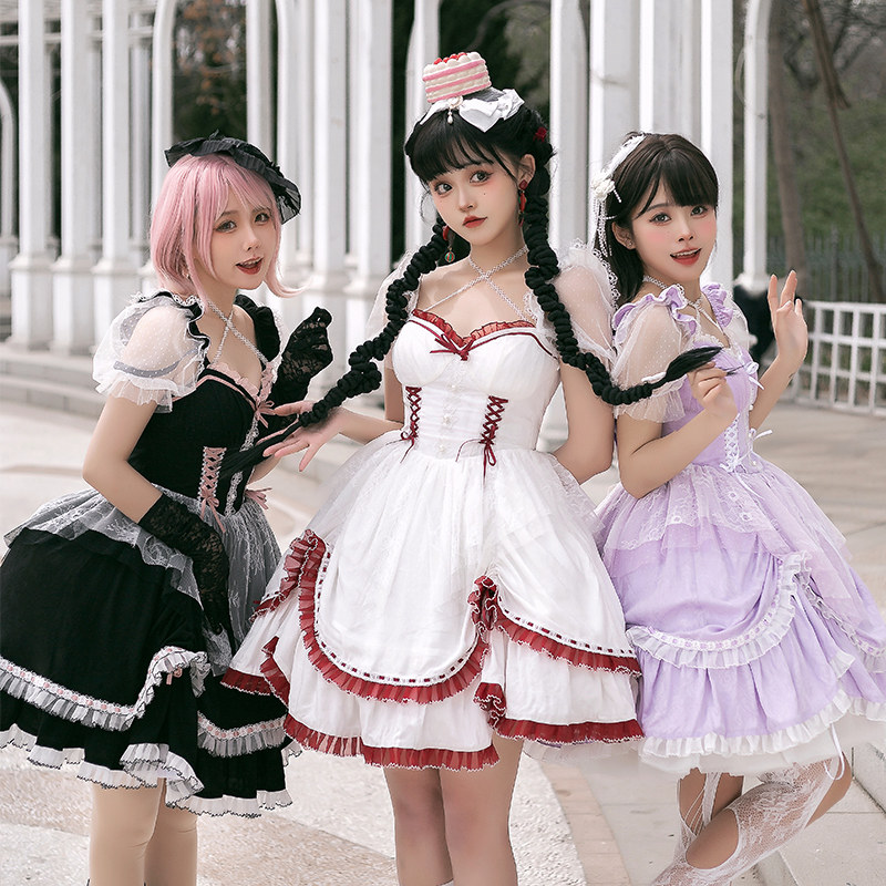 (landing op) withpuji original design three-color elegant lolita skirt hem pumping rope with chest cushion summer dress