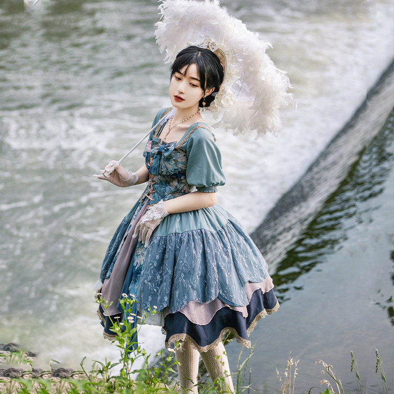 Letters and Poems Siren｜WP Original Second Brand Oil Painting Handle Elegant Retro Cla Wear Lolita Summer Style