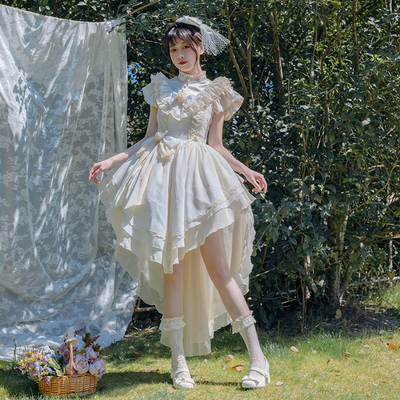 taobao agent Genuine design elegant dress, skirt with bow, asymmetric cut, Lolita style