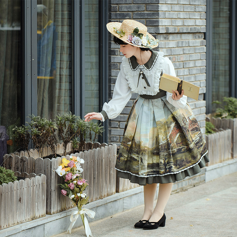 (Shimmer op) withpuji original design oil painting handle Pastoral style retro sweet Lolita skirt Spring and summer