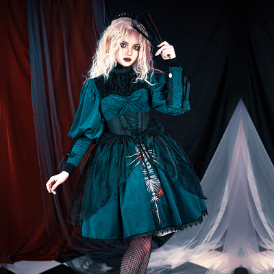 taobao agent [Memory Specifications OP] WP original design Gothic Dark Velveted Horse Bone Embroidery Fake 3 pieces of LO Skirt Spring