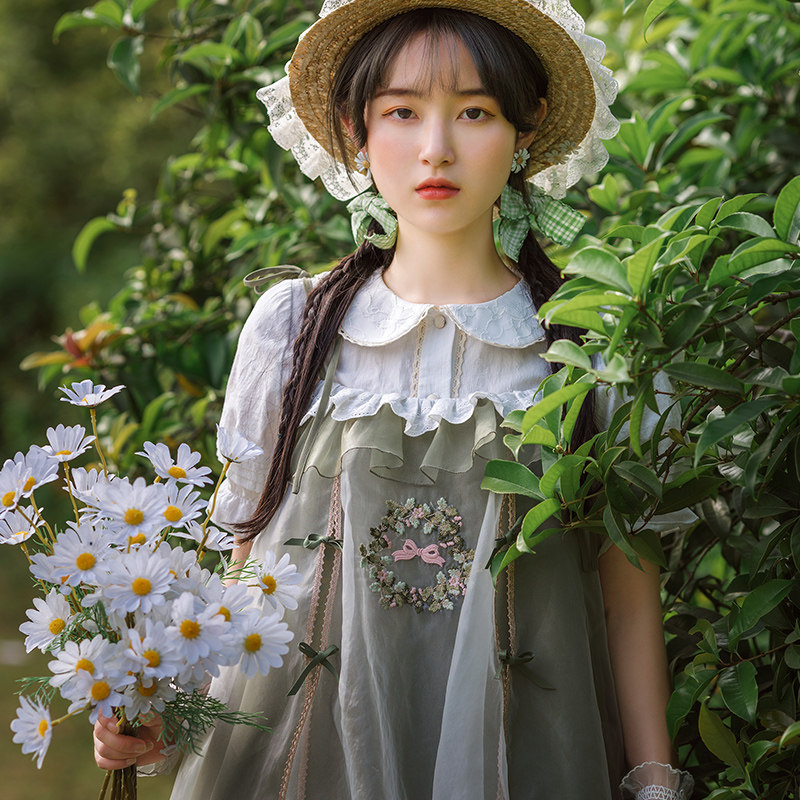 (Fulu jsk) withpuji original design Muyun gauze embroidery fresh mesh Lo skirt autumn