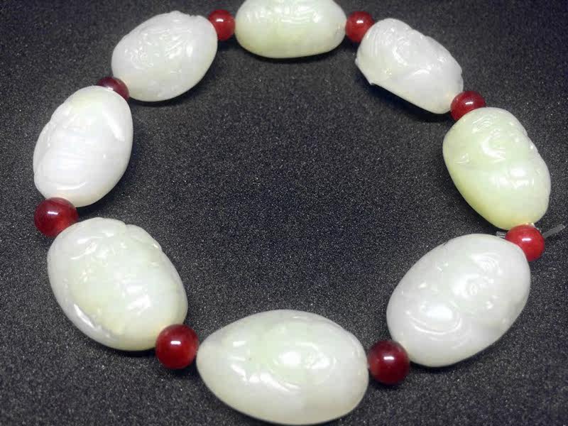 天然和田玉白玉八仙手链籽料原石佛头手串青白玉链子男款特价包邮