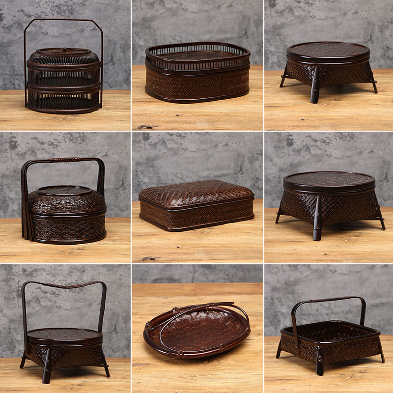 Bamboo Woven Food Box Mooncake Gift Basket Containing Basket Retro Bamboo Basket Handbasket Tea Lane Containing Basket With Lid Food Box