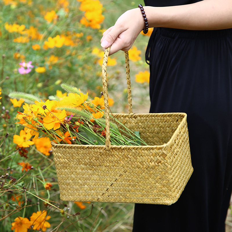 Handmade pastoral seaweed weaving basket flower basket decoration flowers gift basket basket storage basket portable storage basket special offer