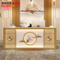 New Chinese style retro bar restaurant hotel tea house solid wood cashier desk reception desk of Cai Er foot bath health center