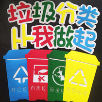 Primary school blackboard newspaper layout kindergarten classroom garbage classification Environmental protection theme decoration class culture publicity wall stickers