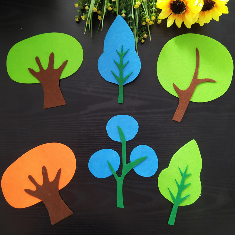 Primary School Kindergarten Classroom Wall Arrangement Material Unwoven Green Tree Wall Black Board Newspaper Themed Decoration Patch Small Tree