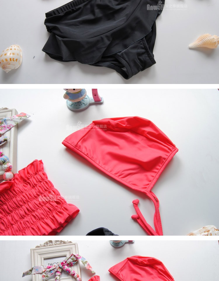 Bộ bikini cho trẻ em Hàn Quốc Công chúa Little Loli Tương phản Chia đồ bơi Cô gái Đồ bơi với Khu nghỉ dưỡng Bơi Cap Beach đồ bơi con nít