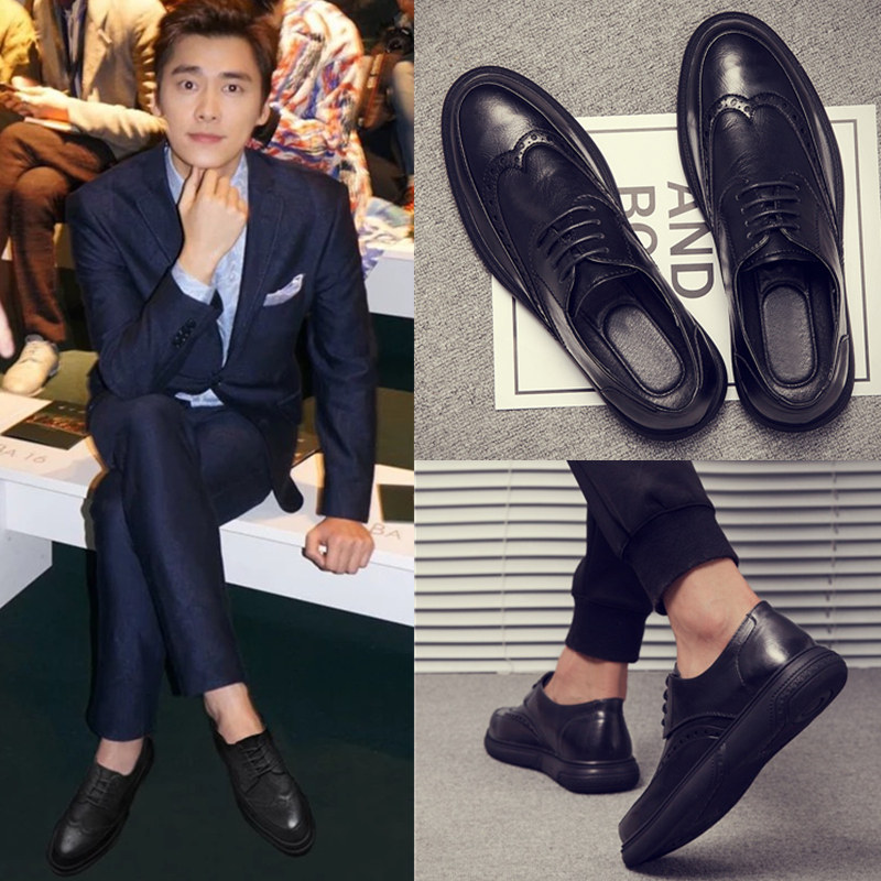 Hong Kong Chaobou Winter Inn Black Casual Little Leather Shoes Men Authentic Korean Edition Young Bloc Carved Male Shoes