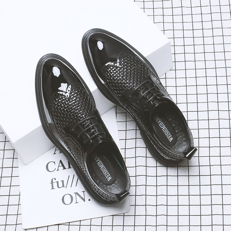 Tide brand spring and summer breathable leather shoes men's Korean version of the trend business casual formal wear British Brock shoes men's heightening shoes