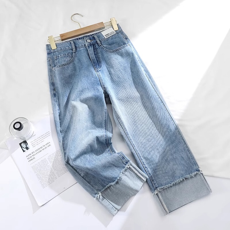 Women's Cropped Jeans 2026 Summer Thin High-Waisted Slimming Light-Colored Elastic Waist Petite Rolled Hem Straight-Leg Pants Women's Cropped Jeans 2026 Summer Thin High-Waisted Slimming Light-Colored Elastic Waist Petite Rolled Hem Straight-Leg Pants