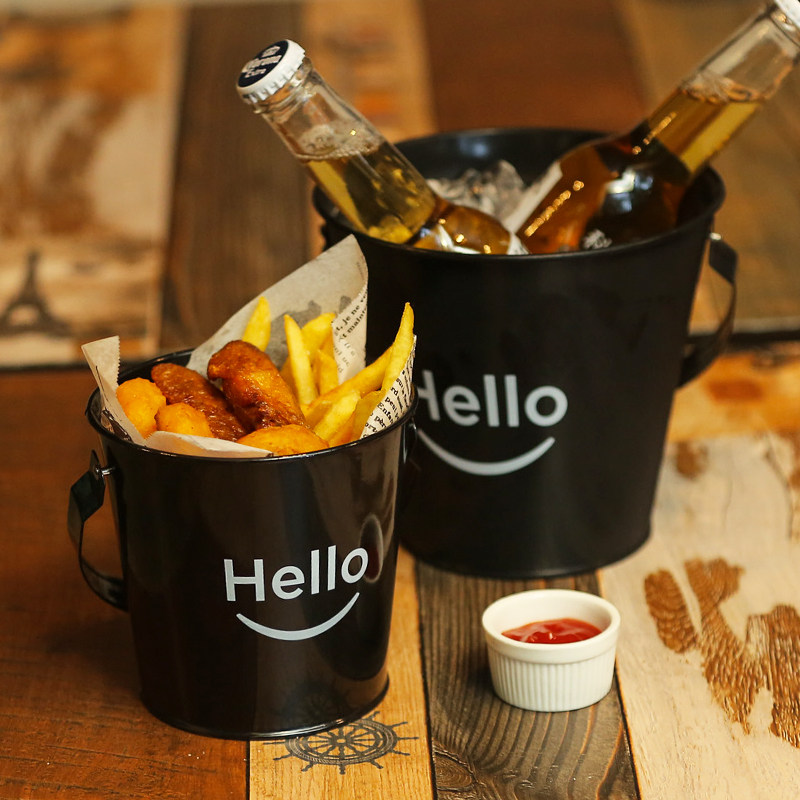 Creative stainless steel bar restaurant tableware ice bucket Korean black seafood bucket French fries bucket snack bucket fried chicken bucket