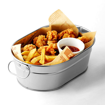 Ins net red American restaurant snack bar stainless steel oval fried chicken plate French fries bucket French fries rack snack basket