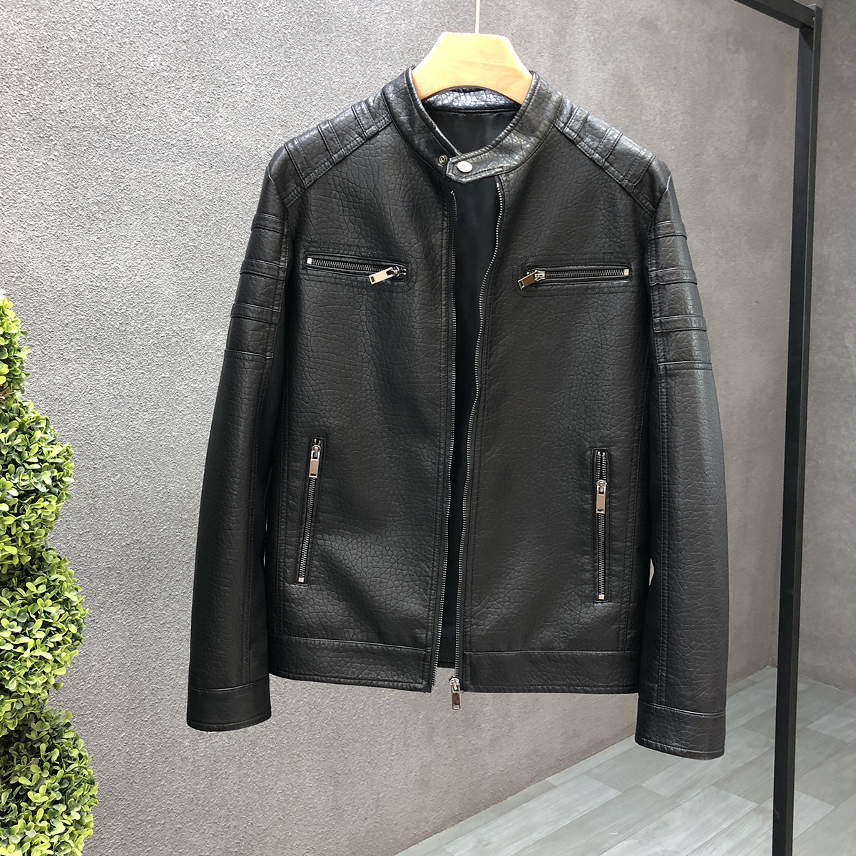 2021 Fall New Men's High-end Fashion Leather Jacket Upright neckline Leather Jacket Casual Trend Handsome jacket