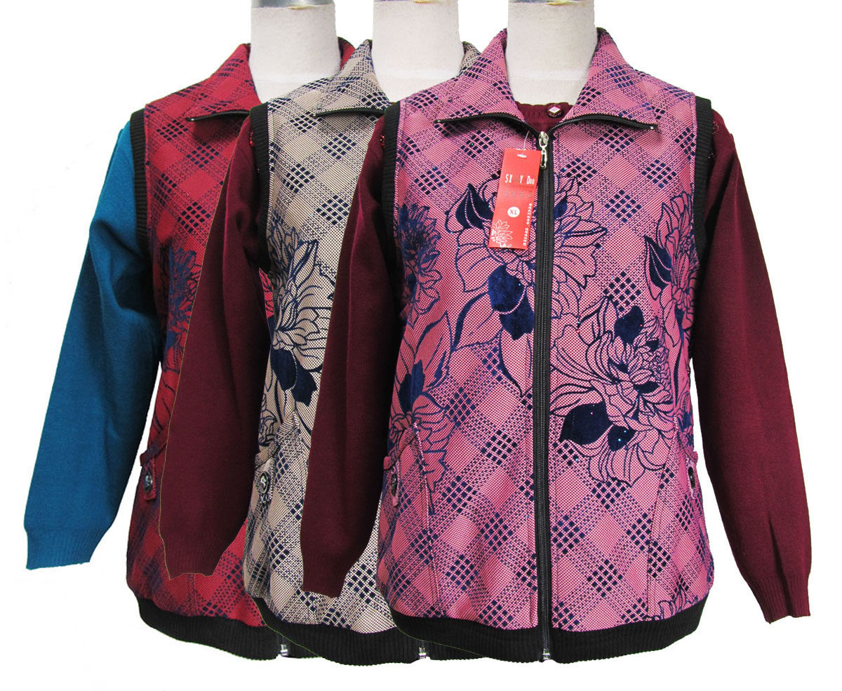 Middle-aged women waistcoat zipper cardigan lapel vest old man jacket jacket middle-aged spring and autumn jacket to send mother