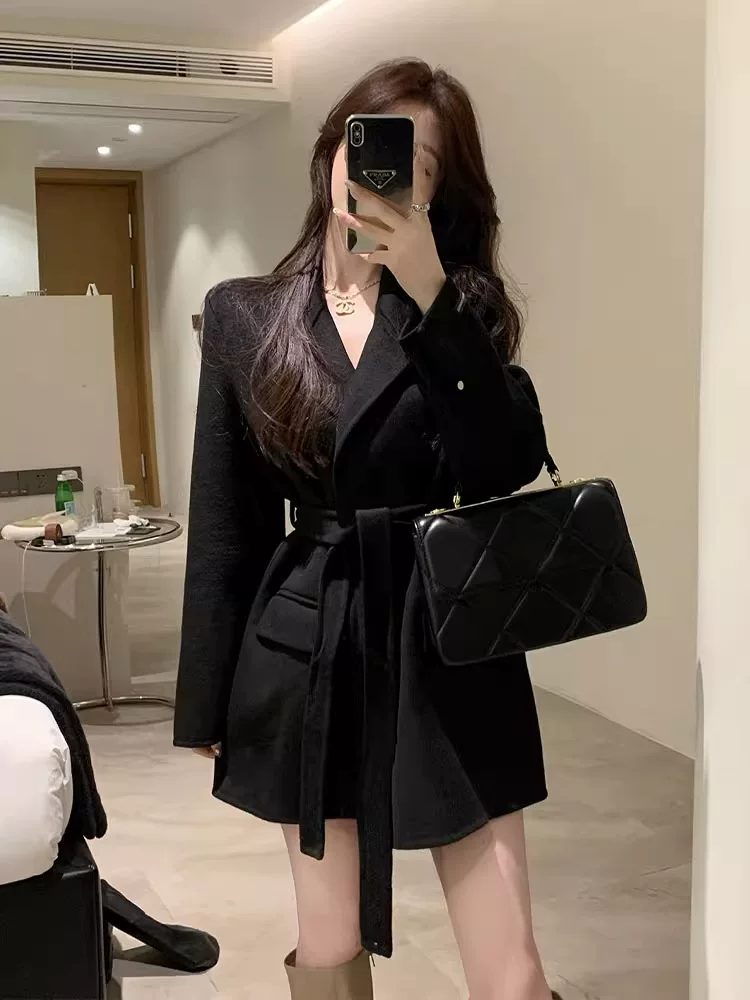 Чёрная деми-сезонная шерстяная Coat, куртка, кашемировая вставка, стиль высокого качества, для подростков, увеличенная толщина